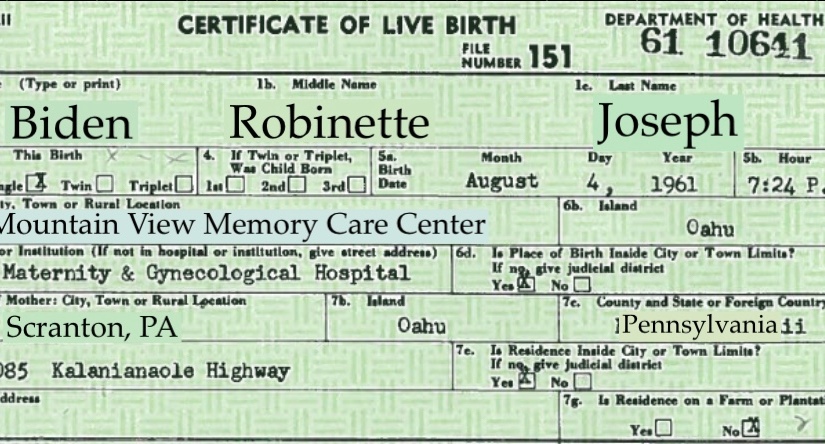 Joe Biden’s Leaked Birth Certificate Says He Was Born In a Retirement Home